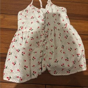 American Eagle Outfitters White Eyelet Crop Top with Red Cherry Print